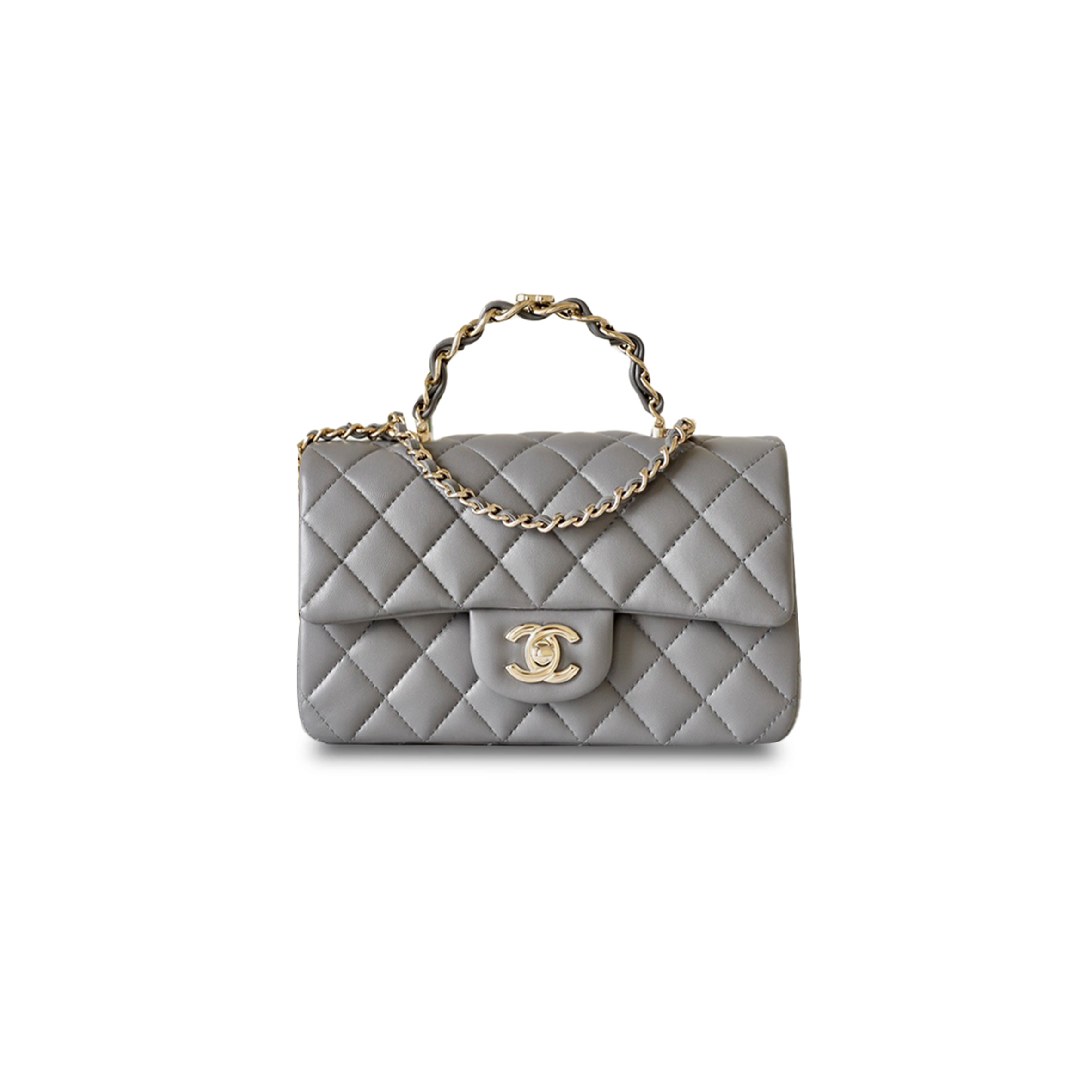 Ch*el master 24k grey top handle bag (20*12*6cm)